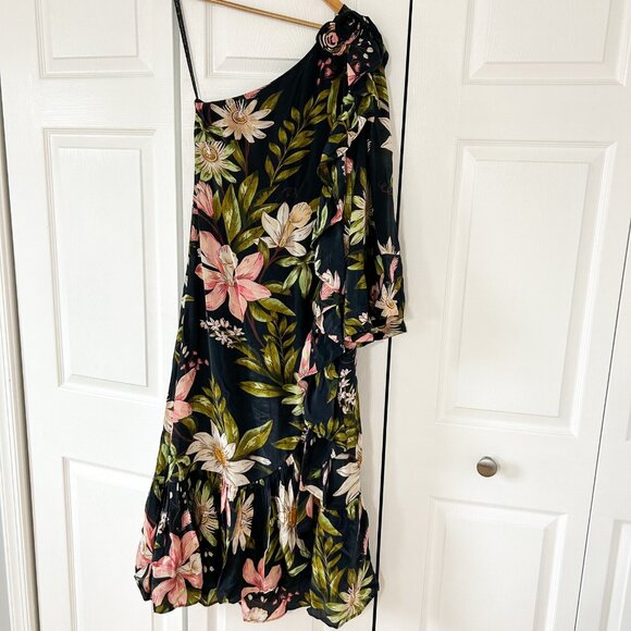 NWOT Farm Rio Black Surreal Flowers One-Shoulder Maxi Dress XS - Picture 2 of 12